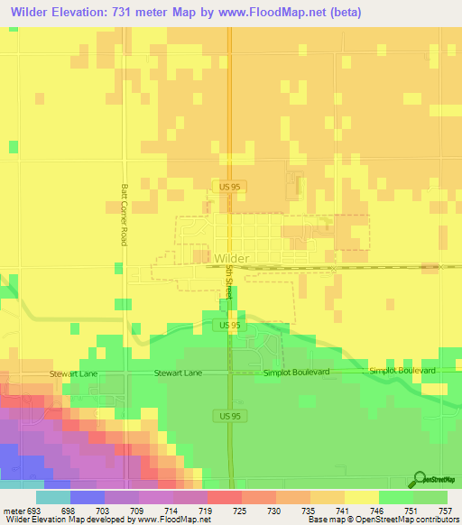 Wilder,US Elevation Map