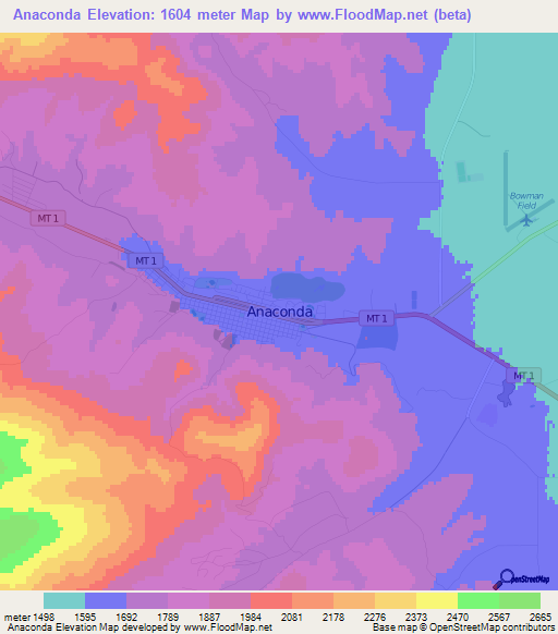 Anaconda,US Elevation Map