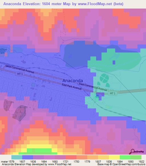 Anaconda,US Elevation Map