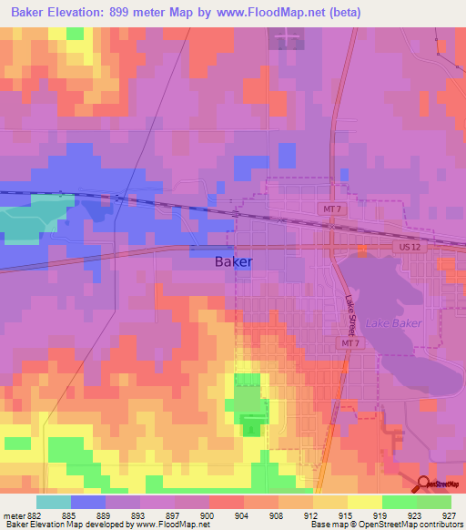 Baker,US Elevation Map