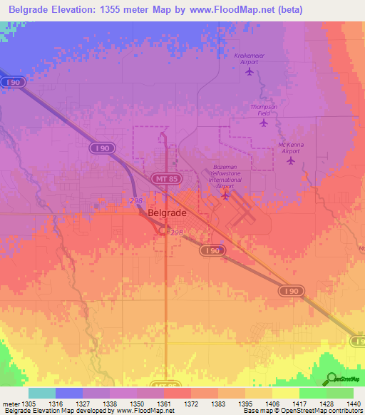 Belgrade,US Elevation Map