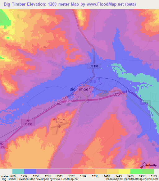 Big Timber,US Elevation Map