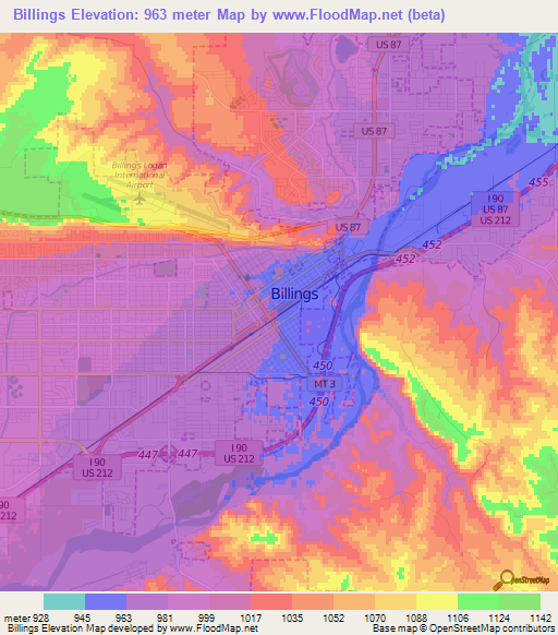 Billings,US Elevation Map