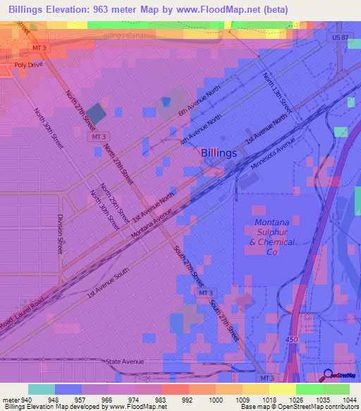 Billings,US Elevation Map