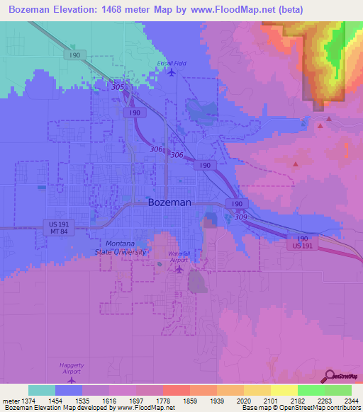 Bozeman,US Elevation Map