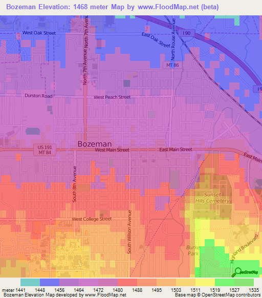 Bozeman,US Elevation Map