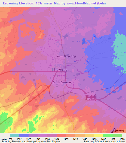 Browning,US Elevation Map