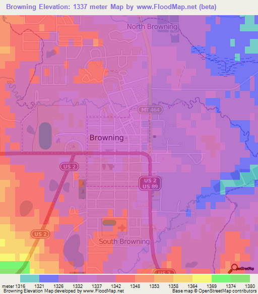 Browning,US Elevation Map