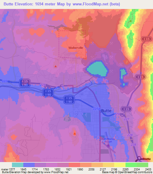 Butte,US Elevation Map