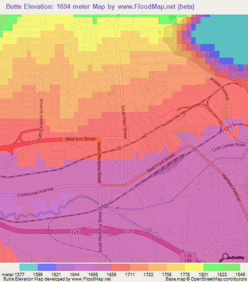 Butte,US Elevation Map