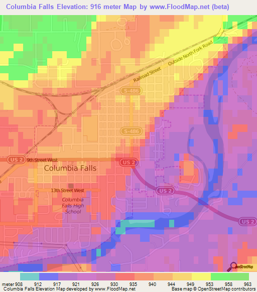 Columbia Falls,US Elevation Map