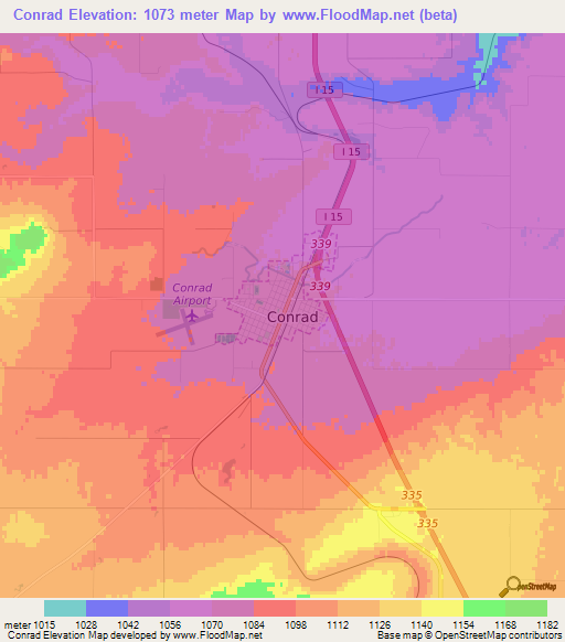 Conrad,US Elevation Map