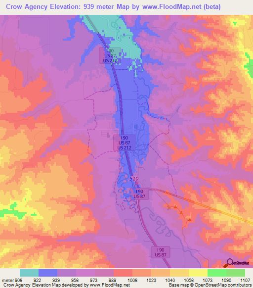 Crow Agency,US Elevation Map