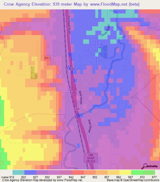 Crow Agency,US Elevation Map