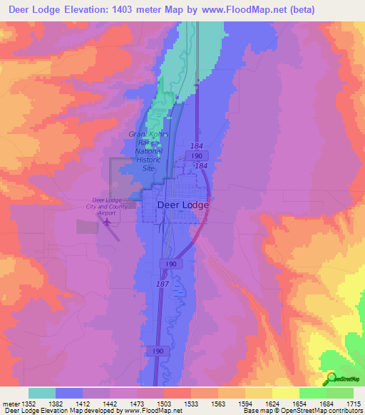 Deer Lodge,US Elevation Map