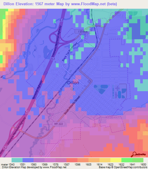 Dillon,US Elevation Map