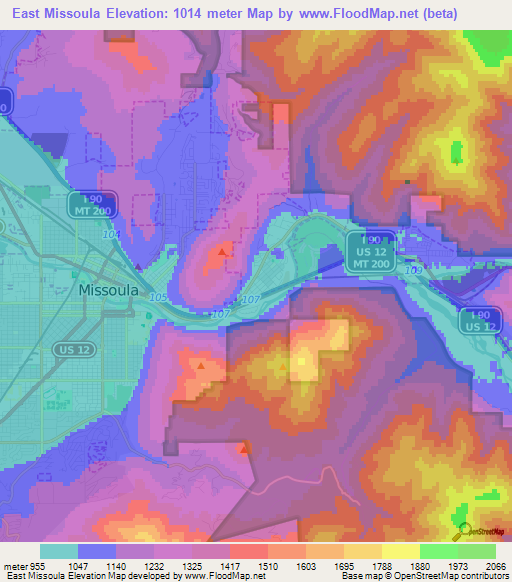 East Missoula,US Elevation Map