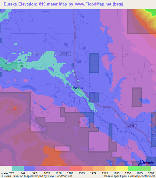 Eureka,US Elevation Map