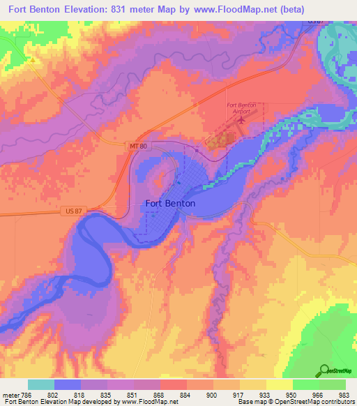 Fort Benton,US Elevation Map