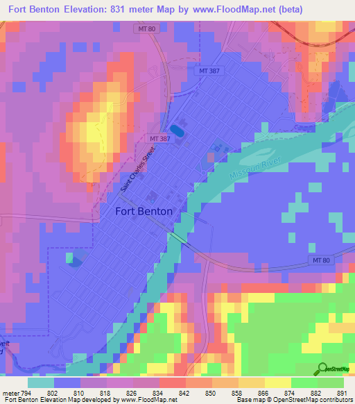 Fort Benton,US Elevation Map