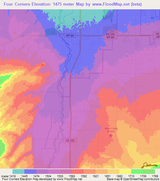 Four Corners,US Elevation Map
