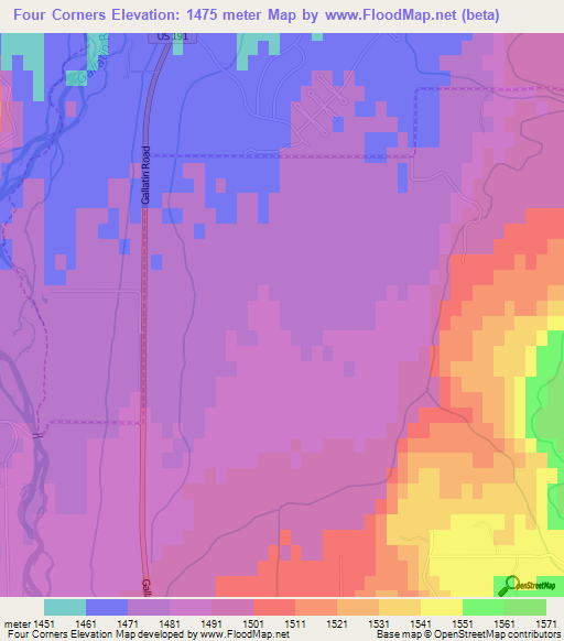 Four Corners,US Elevation Map