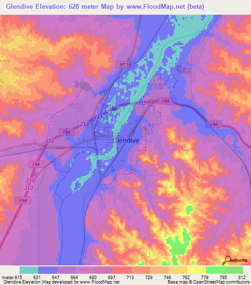 Glendive,US Elevation Map