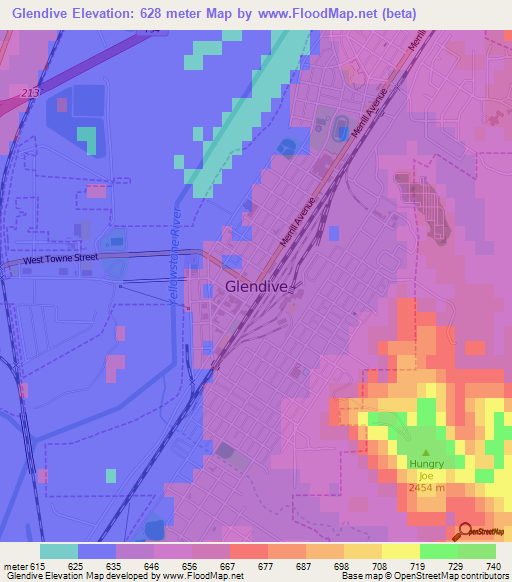 Glendive,US Elevation Map