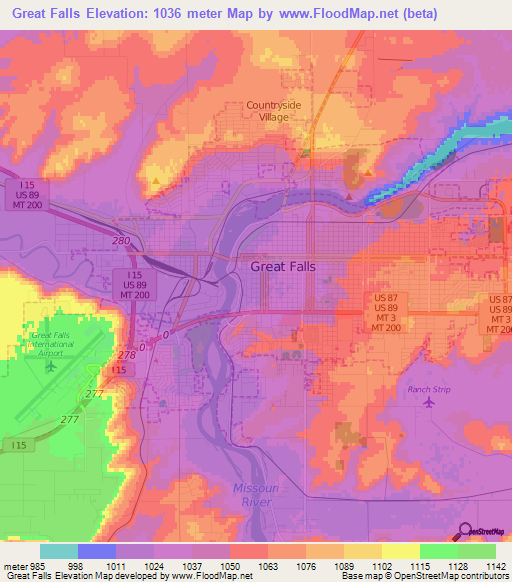 Great Falls,US Elevation Map