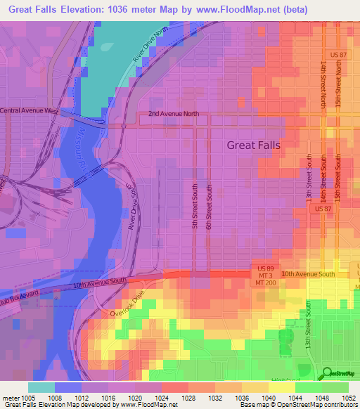 Great Falls,US Elevation Map