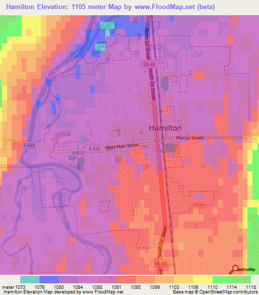 Hamilton,US Elevation Map