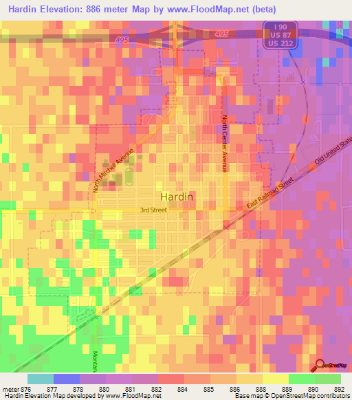 Hardin,US Elevation Map