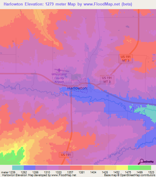 Harlowton,US Elevation Map