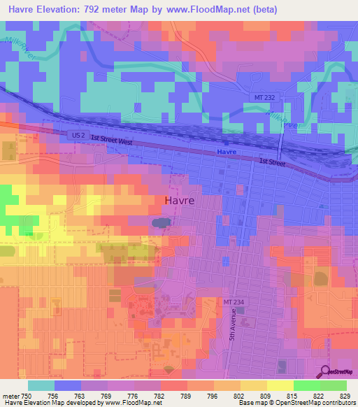 Havre,US Elevation Map