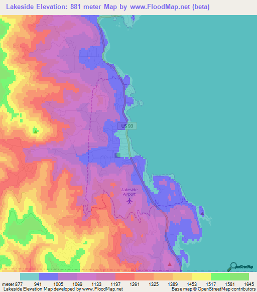 Lakeside,US Elevation Map