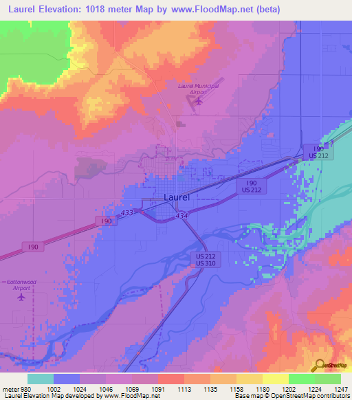 Laurel,US Elevation Map