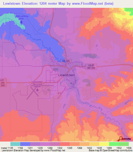 Lewistown,US Elevation Map