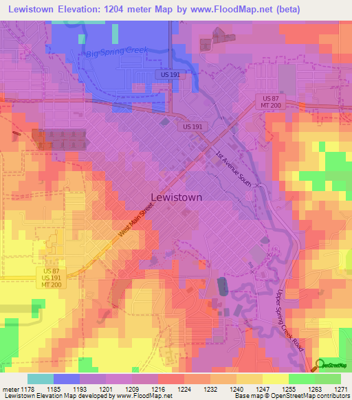 Lewistown,US Elevation Map