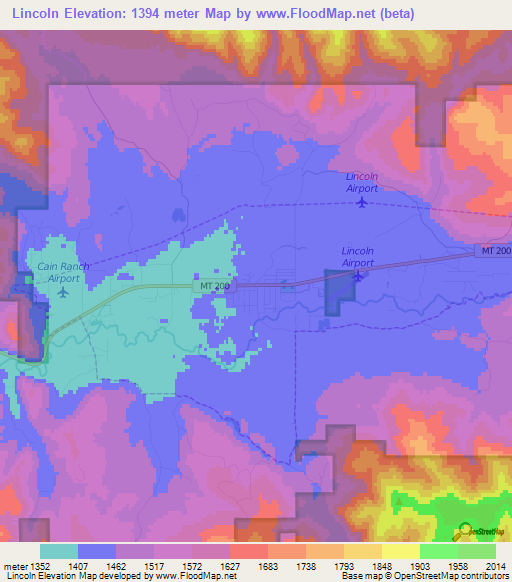 Lincoln,US Elevation Map