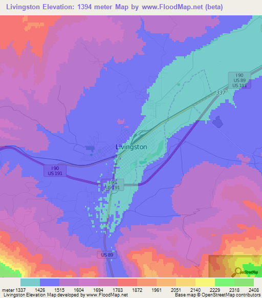 Livingston,US Elevation Map