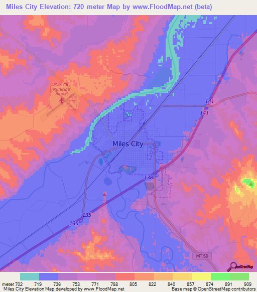 Miles City,US Elevation Map