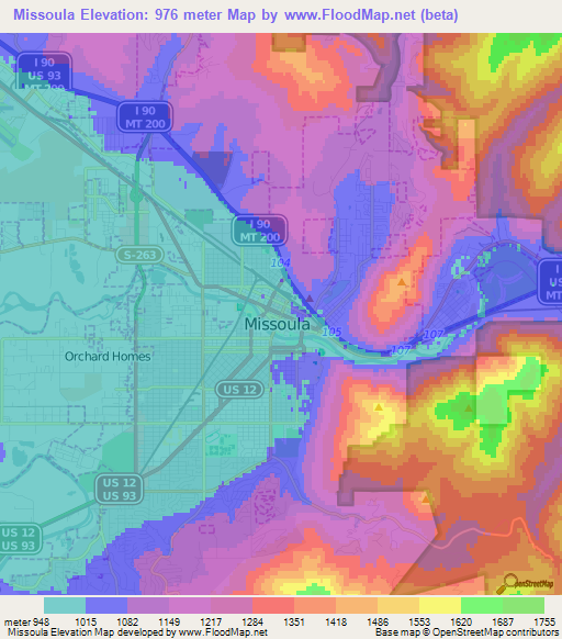 Missoula,US Elevation Map