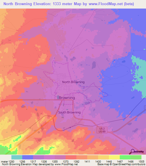 North Browning,US Elevation Map