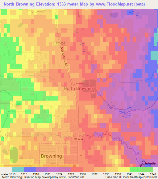 North Browning,US Elevation Map