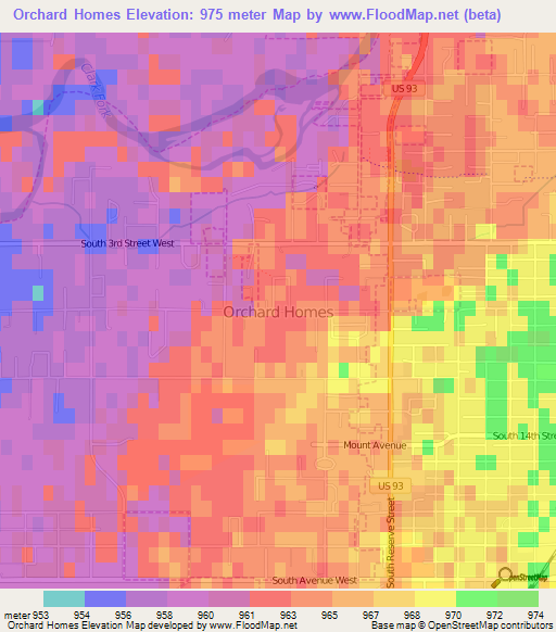 Orchard Homes,US Elevation Map