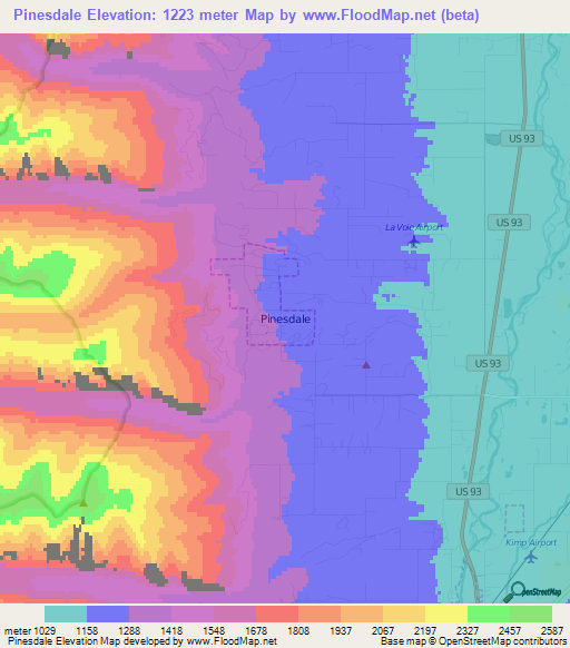 Pinesdale,US Elevation Map