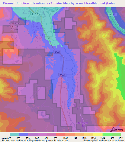 Pioneer Junction,US Elevation Map