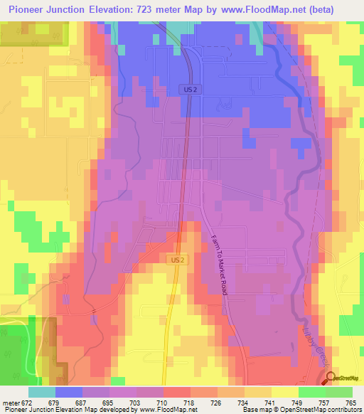 Pioneer Junction,US Elevation Map