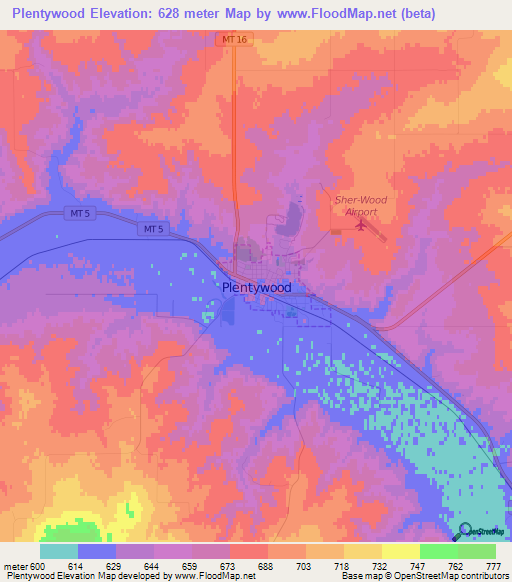 Plentywood,US Elevation Map