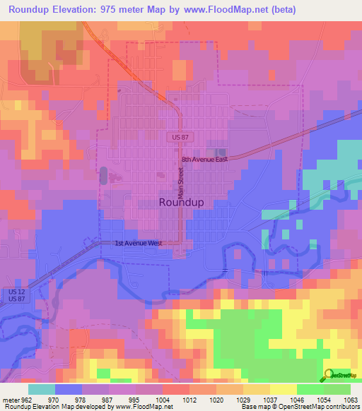 Roundup,US Elevation Map